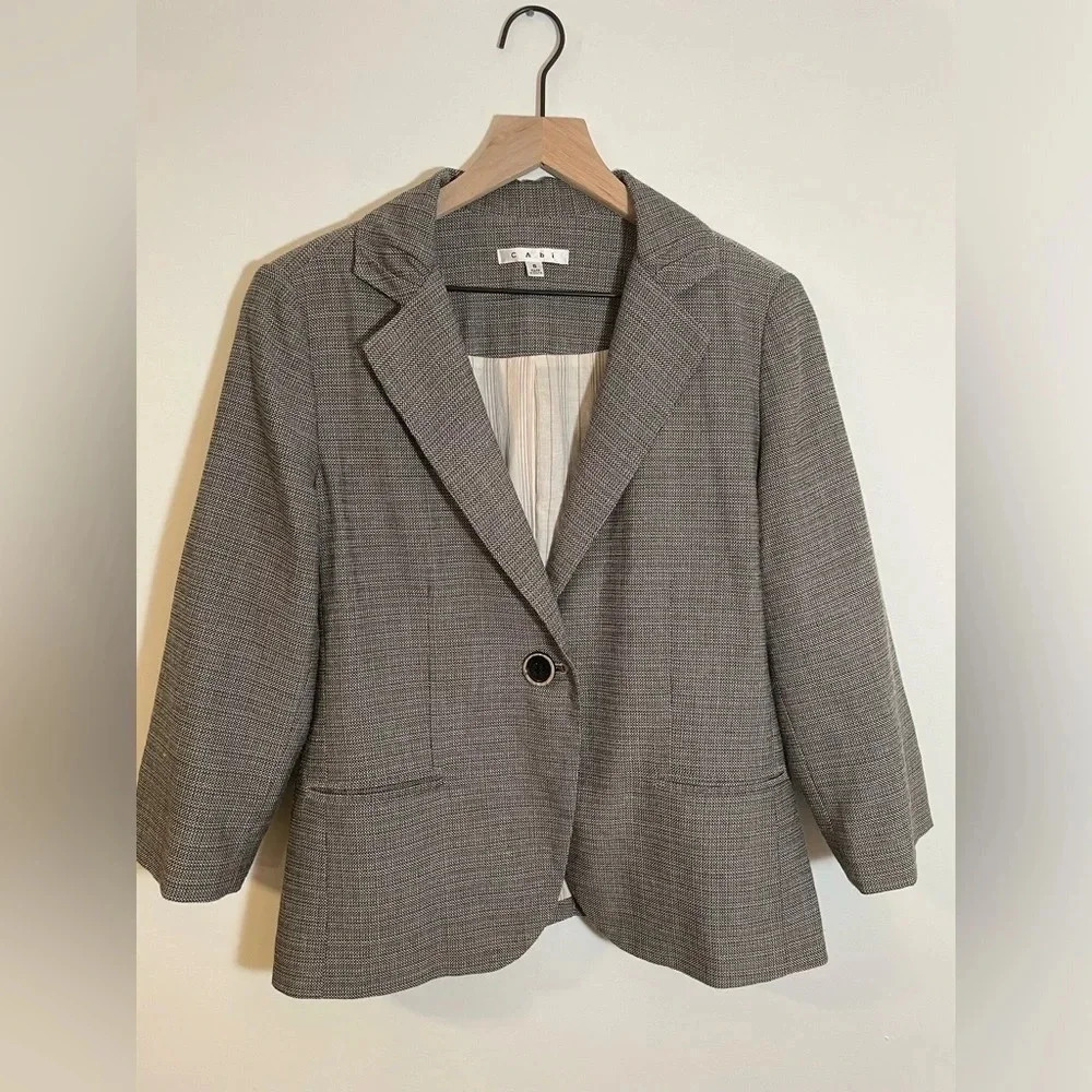 CAbi Tweed Suit:Jacket (Sz 8)&Pants (Sz 6) Gray Crop Ruched Sleeve Blazer Career - Picture 3 of 16